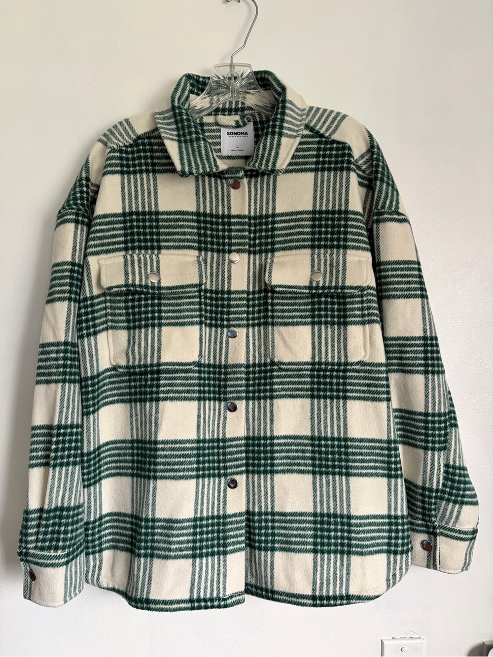 SONOMA Green & Cream Plaid Flannel and Outerwear